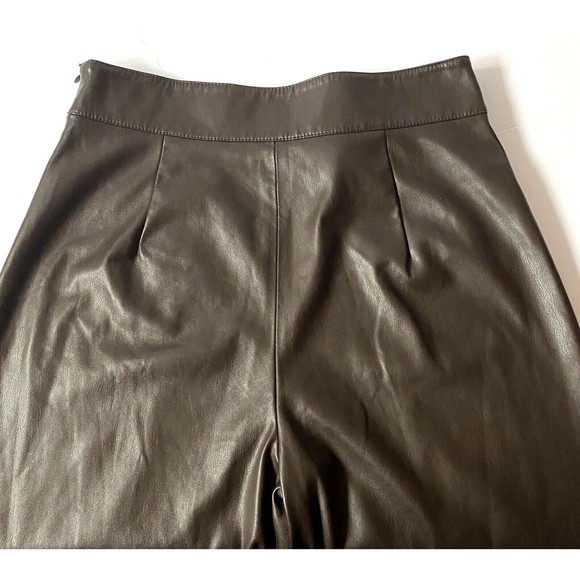 Zara Pants Womens Size Large Brown Faux Leather Wide Leg Crop Straight Read - Picture 6 of 14